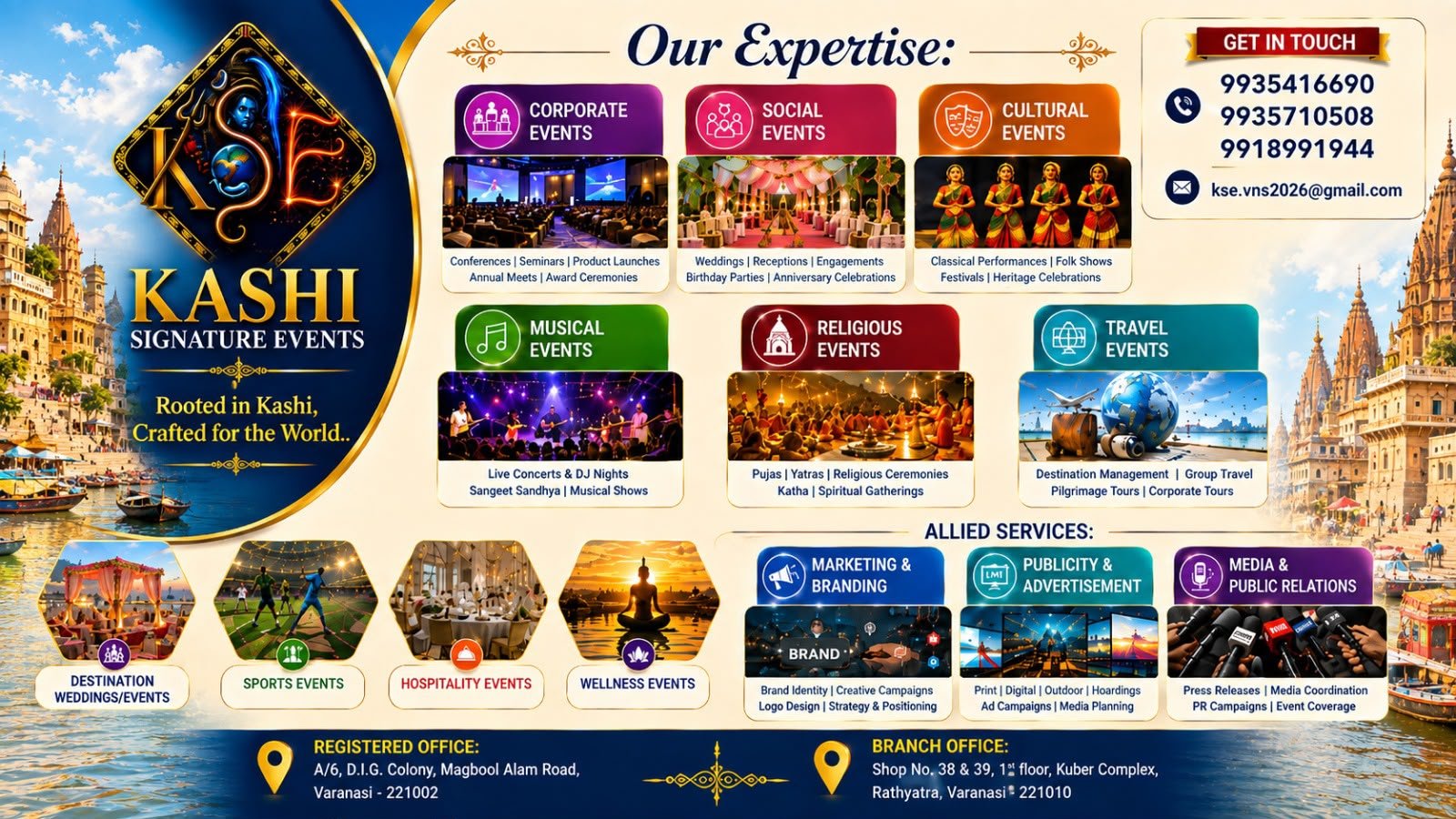 Kashi Signature Events promotional banner showing event and allied service categories